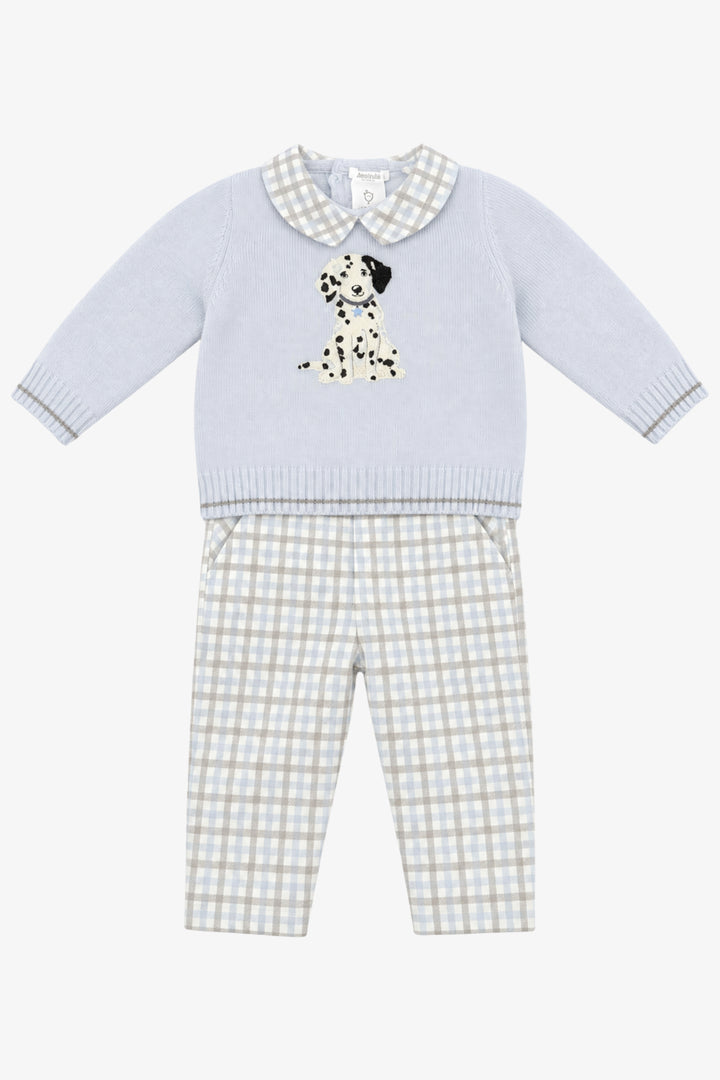 "Arthur" Blue &amp; Grey Check Dalmatian Jumper &amp; Trousers