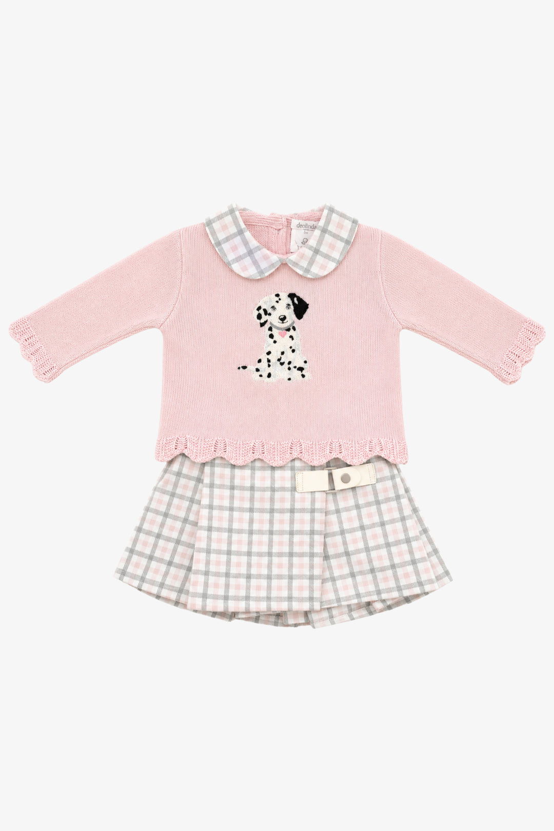 "Grace" Pink &amp; Grey Check Dalmatian Jumper &amp; Skirt