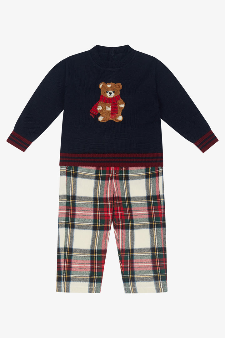 "Ezra" Navy Teddy Jumper &amp; Tartan Trousers