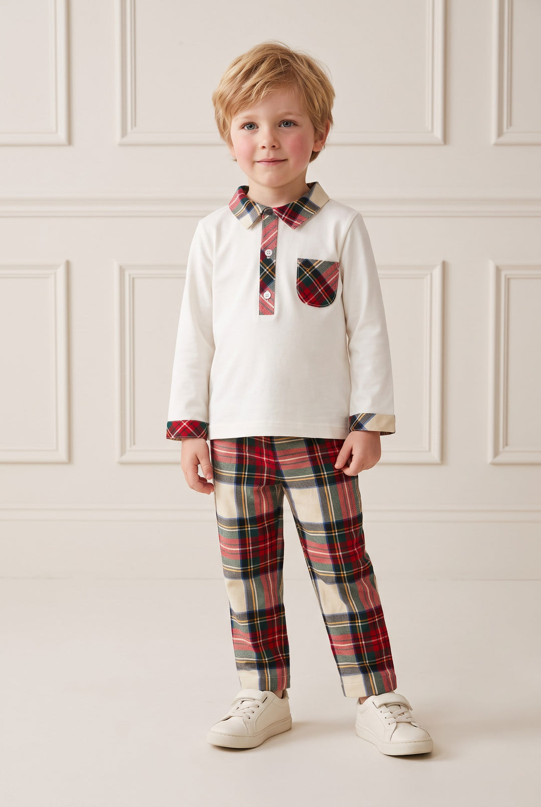 PREORDER "Alfie" Red Tartan Polo Shirt &amp; Trousers