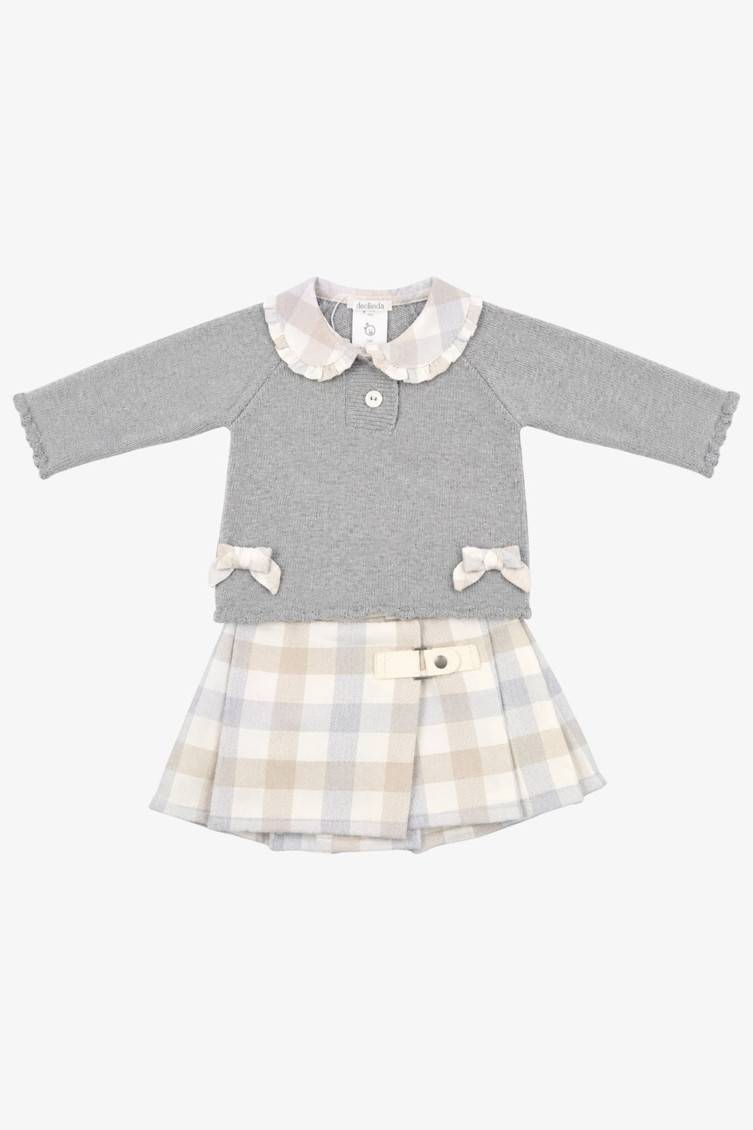 "Freya" Grey &amp; Beige Check Jumper &amp; Skirt