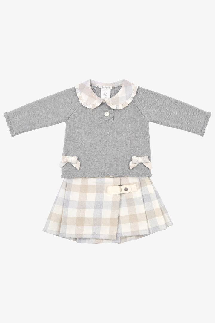 "Freya" Grey &amp; Beige Check Jumper &amp; Skirt