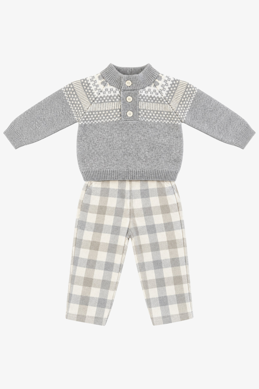 "Elijah" Grey &amp; Beige Check Jumper &amp; Trousers