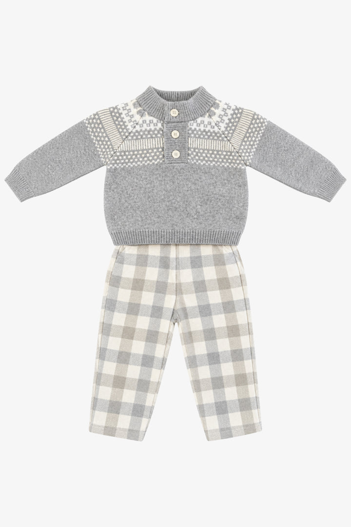"Elijah" Grey &amp; Beige Check Jumper &amp; Trousers