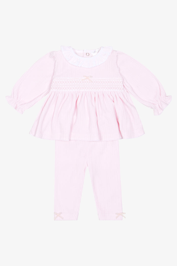 "Olivia" Pink Smocked Velour Top &amp; Leggings