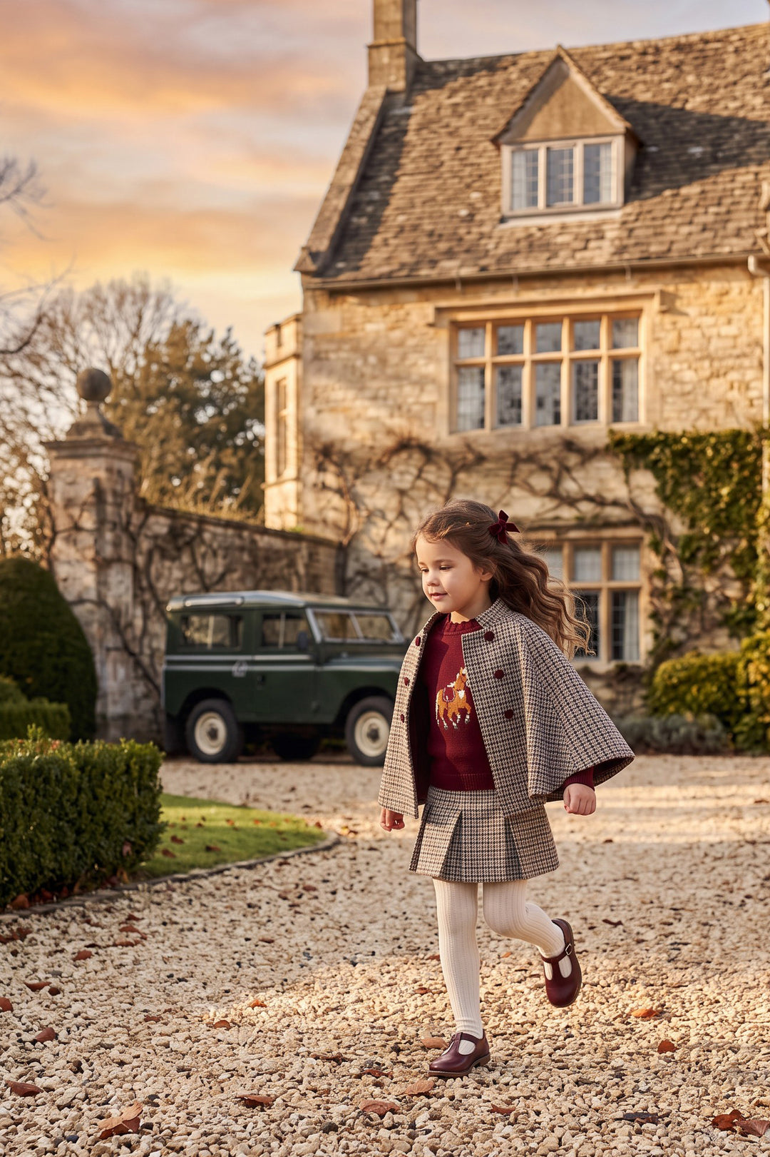 PREORDER "Mabel" Burgundy Horse Jumper &amp; Houndstooth Skirt