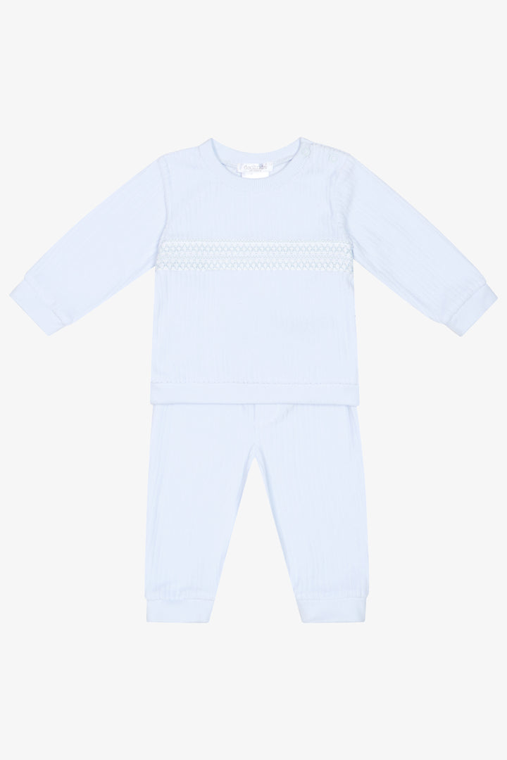 PREORDER "Leo" Blue Velour Smocked Top &amp; Trousers