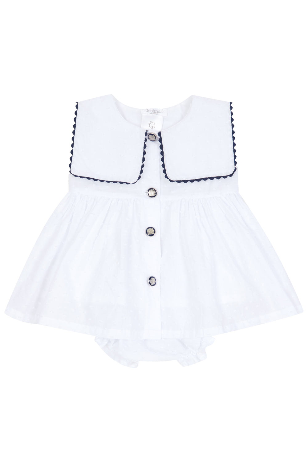 Chic by Deolinda PREORDER "Arielle" White Plumeti Dot Nautical Dress & Bloomers | Millie and John