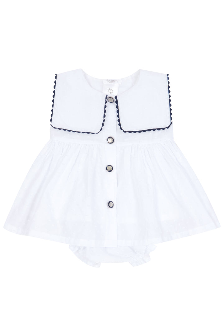 Chic by Deolinda PREORDER "Arielle" White Plumeti Dot Nautical Dress & Bloomers | Millie and John