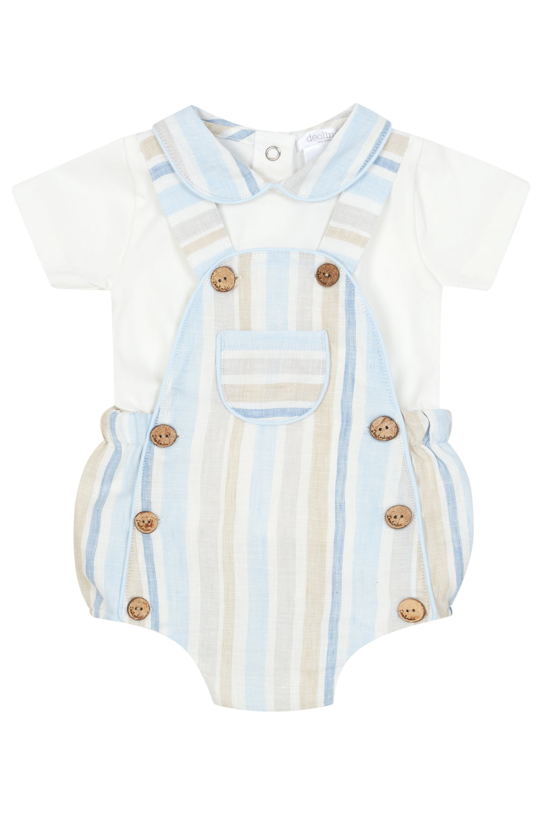 Chic by Deolinda PREORDER "Beau" Blue Striped Dungaree Romper Set | Millie and John