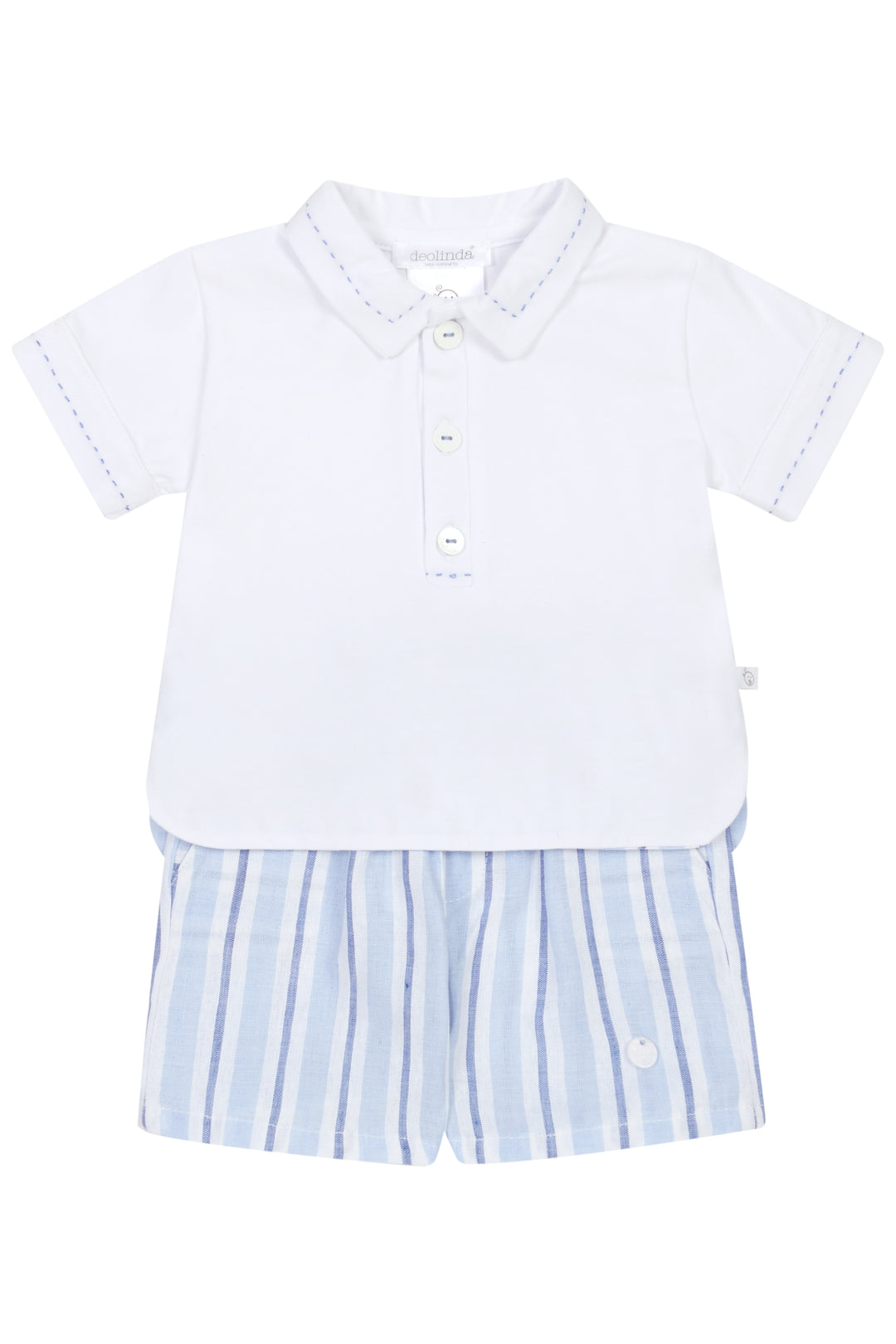 Deolinda PREORDER "Ambrose" Blue Striped Polo Shirt & Shorts | Millie and John