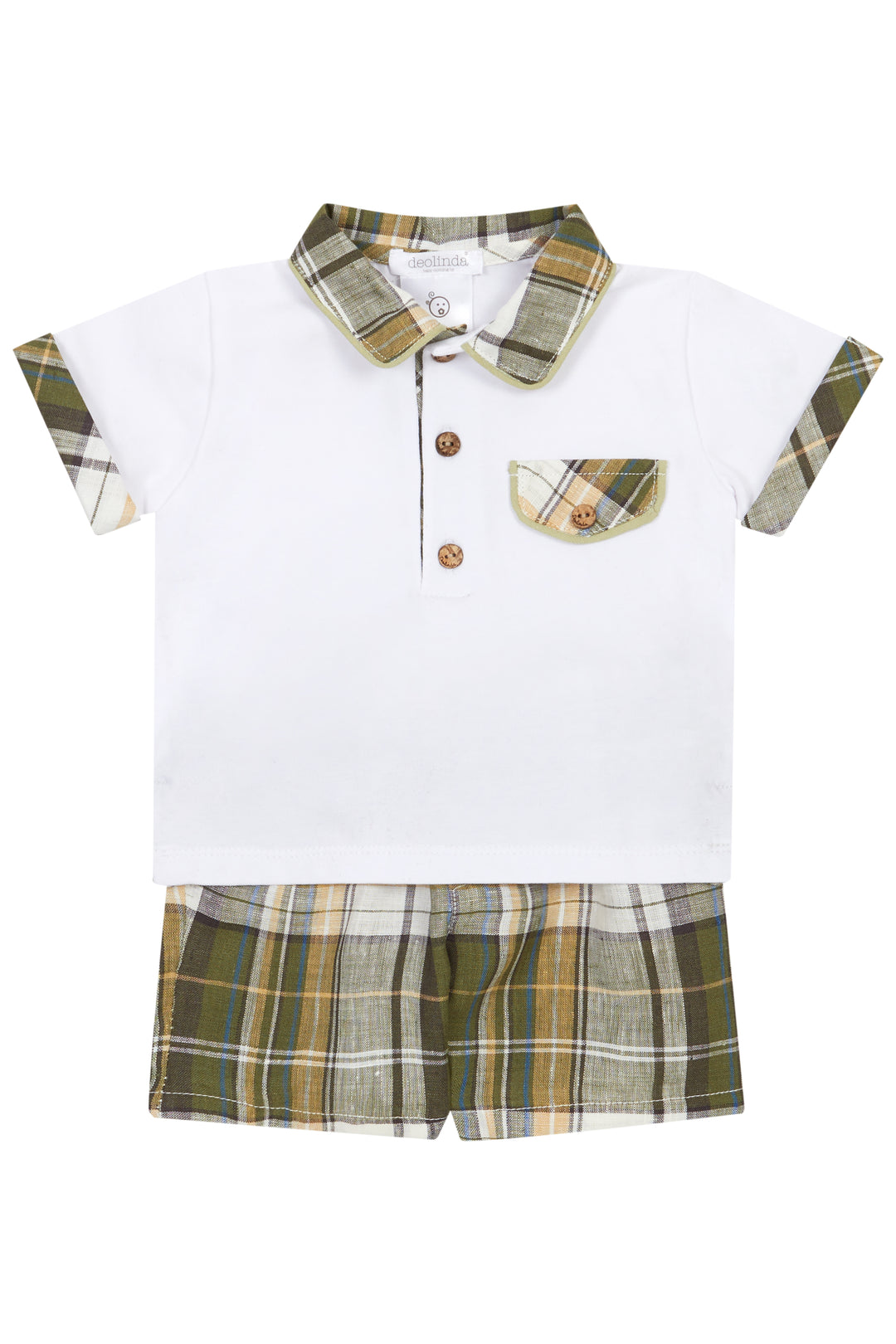 Deolinda PREORDER "Lachlan" Khaki Green Tartan Polo Shirt & Shorts | Millie and John