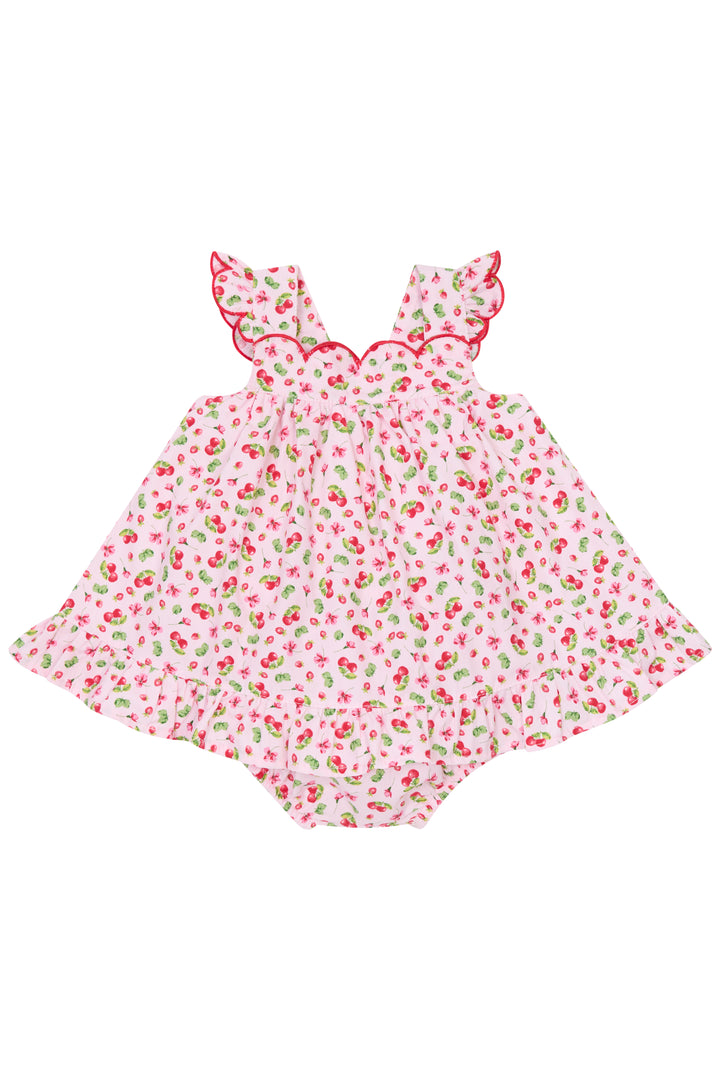 Deolinda "Maisie" Pink Cherry Dress & Bloomers | Millie and John