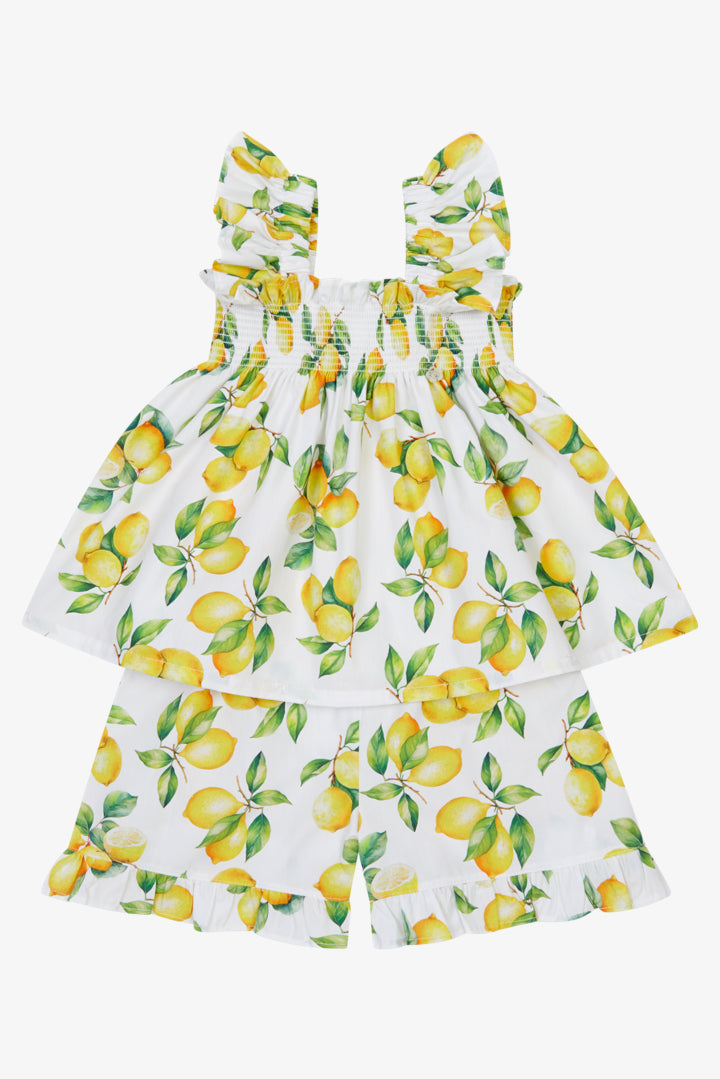 "Alba" Lemon Print Blouse & Shorts
