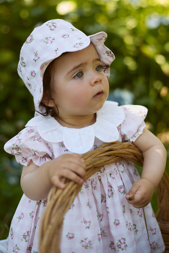 "Camila" Pink Gingham Floral Dress