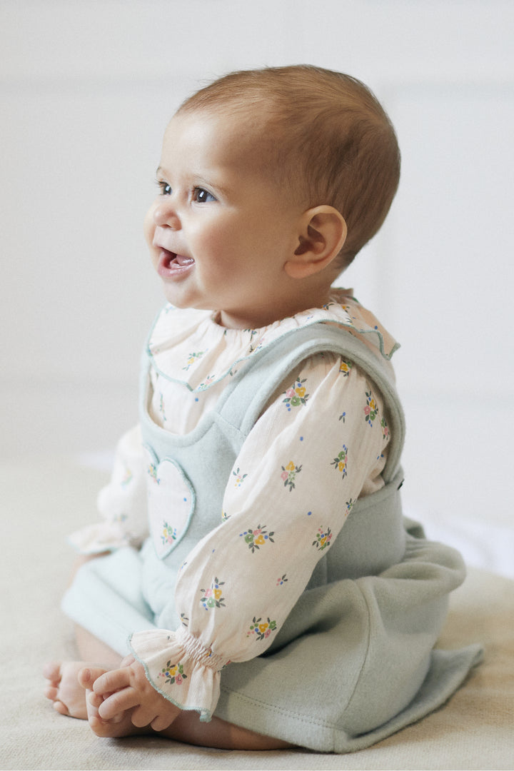 Deolinda "Addie" Sage Green Floral Blouse & Pinafore Dress | Millie and John