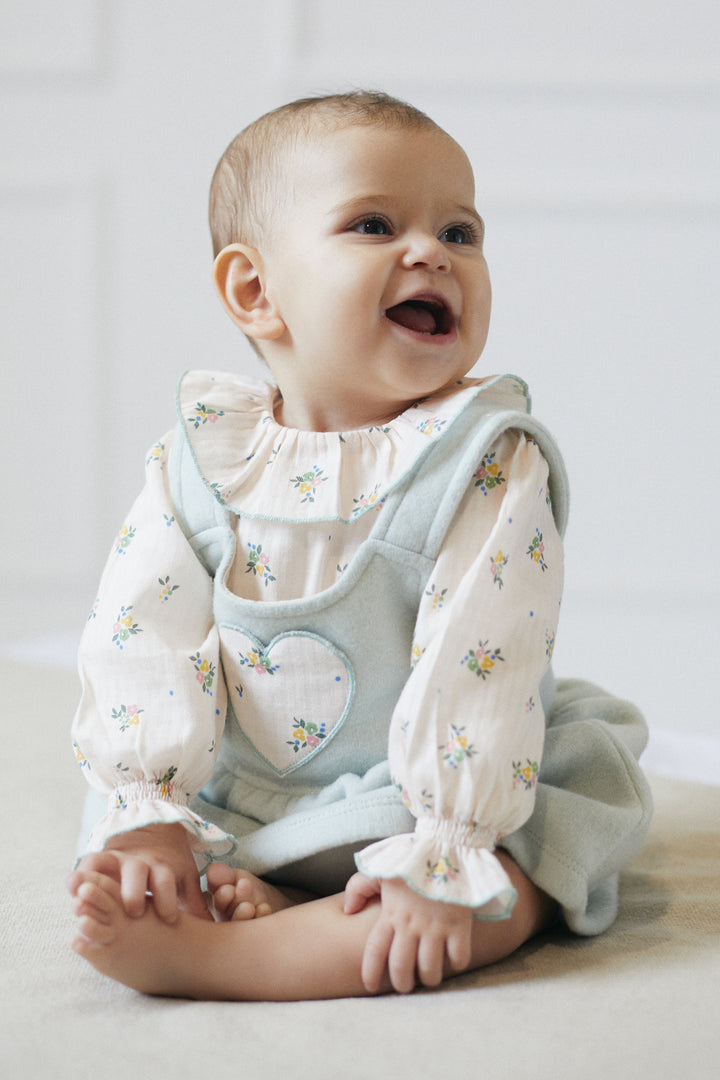 Deolinda "Addie" Sage Green Floral Blouse & Pinafore Dress | Millie and John