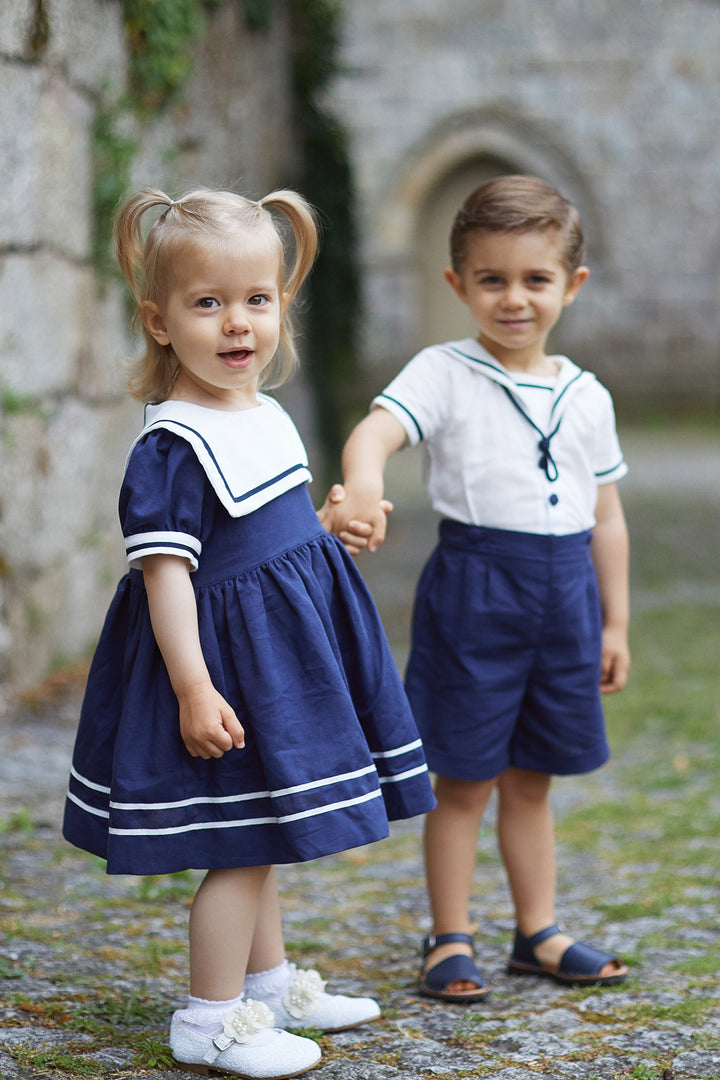 Chic by Deolinda PREORDER "Francis" Navy Sailor Shirt & Shorts | Millie and John