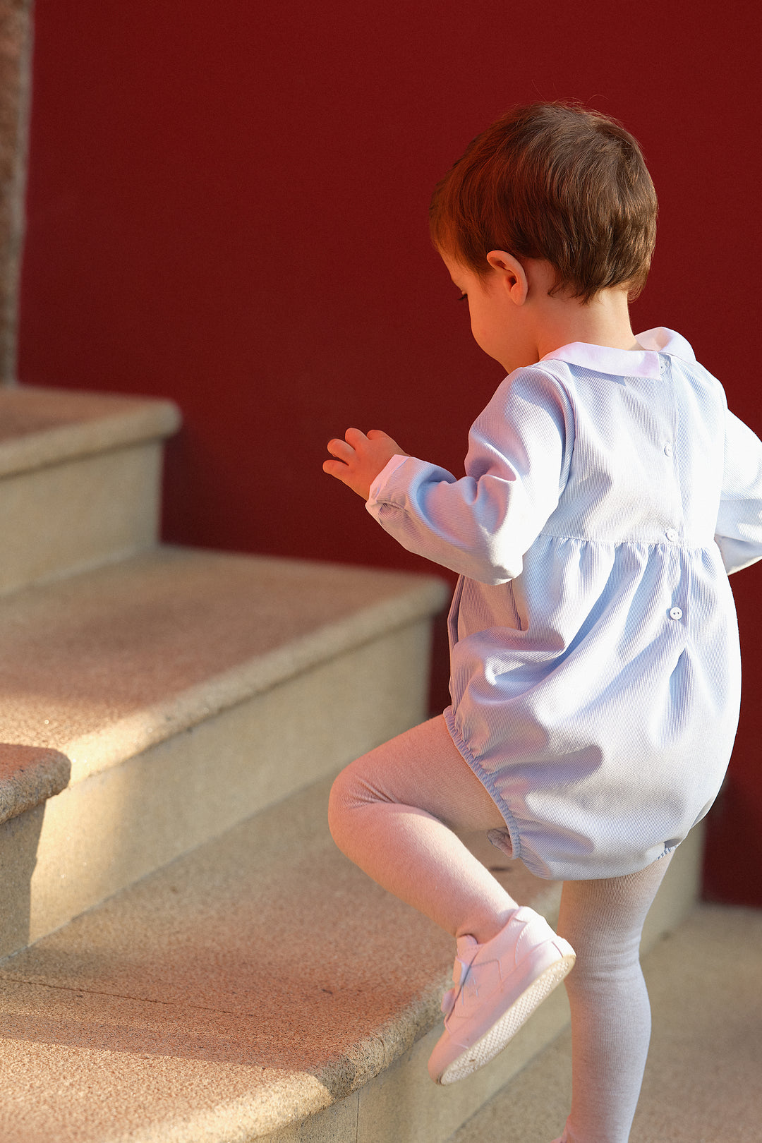 Deolinda "Jonas" Cloud Blue Smocked Cord Romper | Millie and John