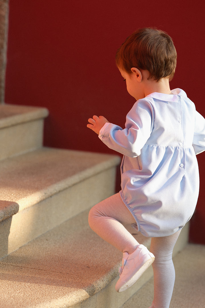 Deolinda "Jonas" Cloud Blue Smocked Cord Romper | Millie and John