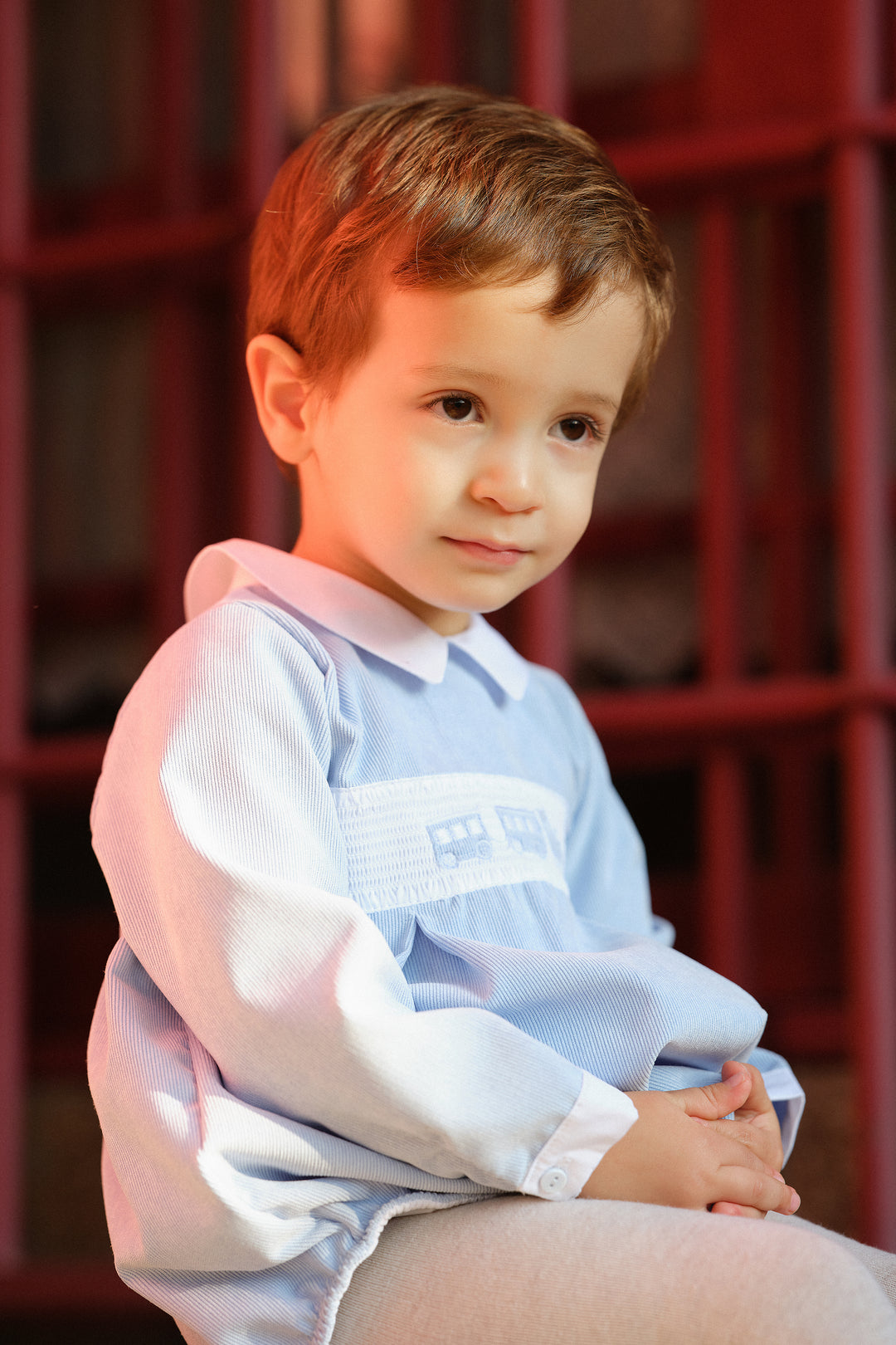 Deolinda "Jonas" Cloud Blue Smocked Cord Romper | Millie and John