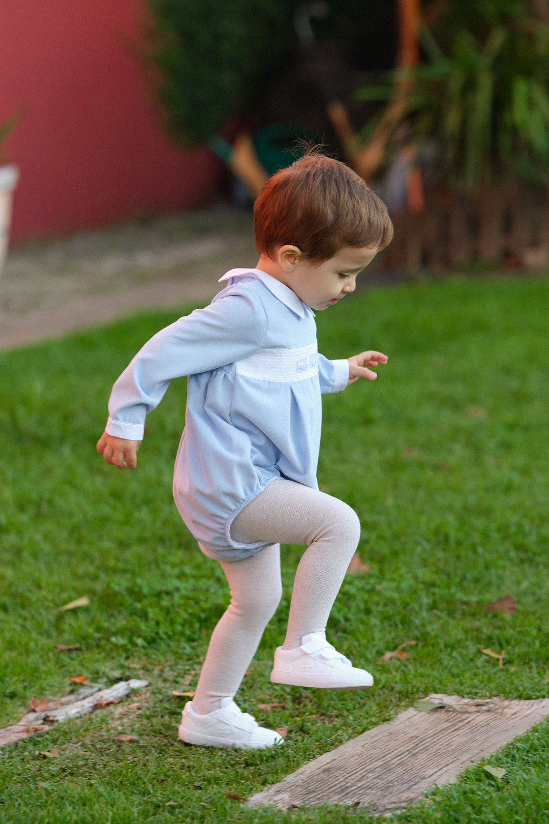 Deolinda "Jonas" Cloud Blue Smocked Cord Romper | Millie and John