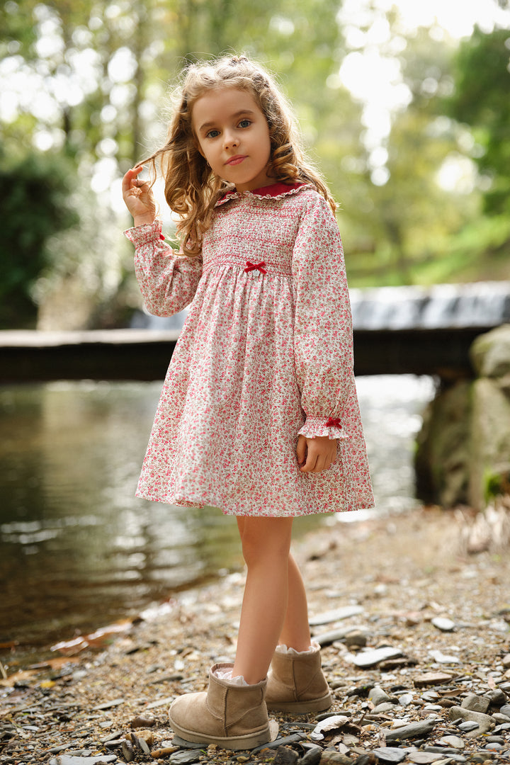 PREORDER "Isolde" Red Vintage Floral Smocked Dress