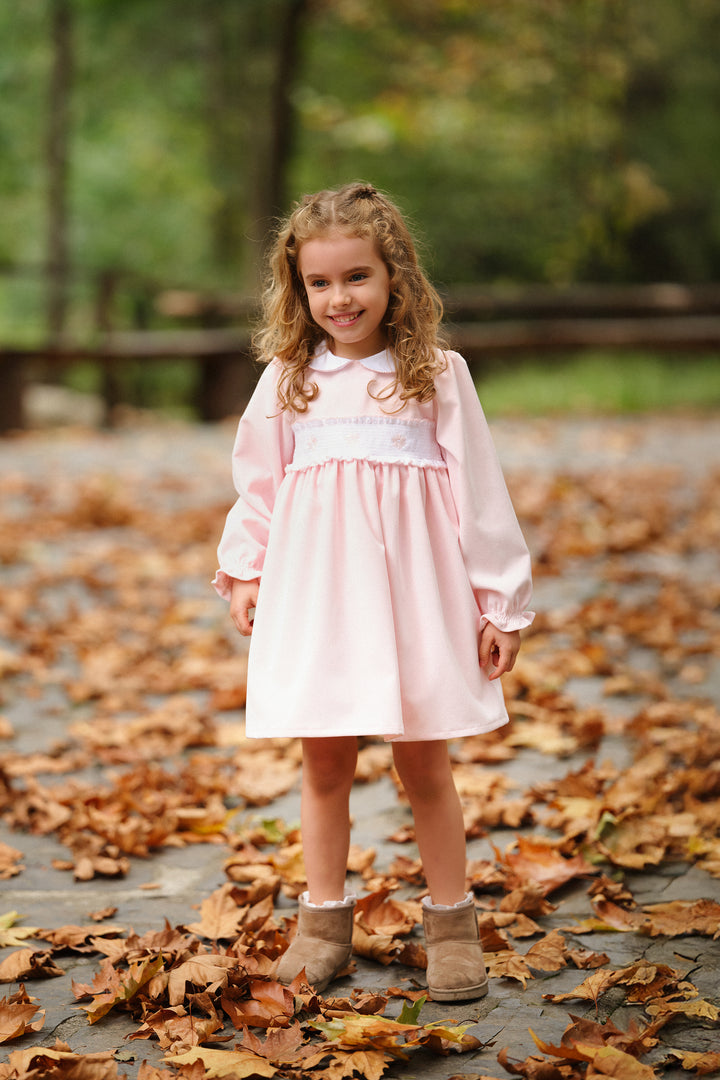 Deolinda "Elodie" Pink Smocked Cord Dress | Millie and John