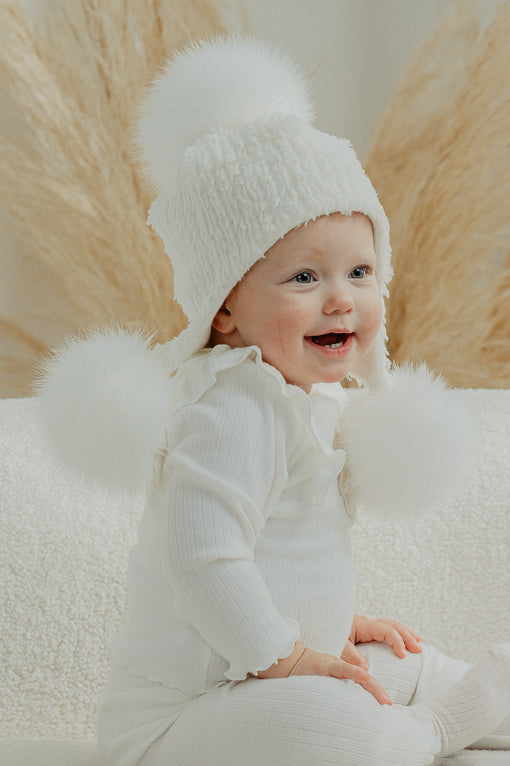 Ivory Faux Fur Triple Pom Pom Hat