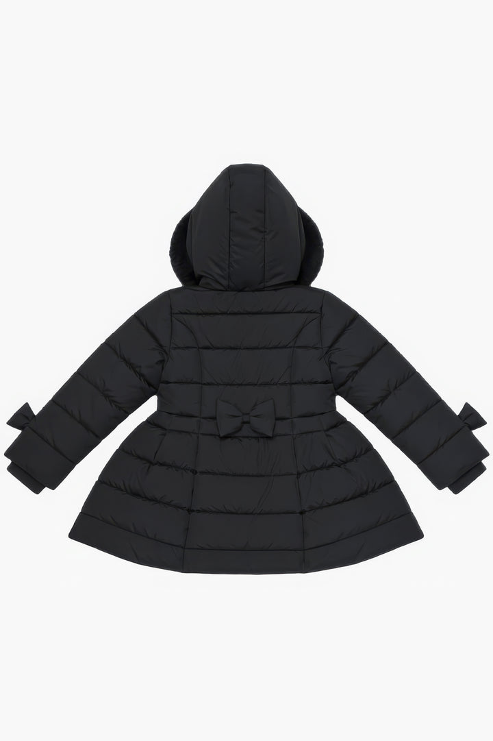 "Clara" Black Bow Puffer School Coat