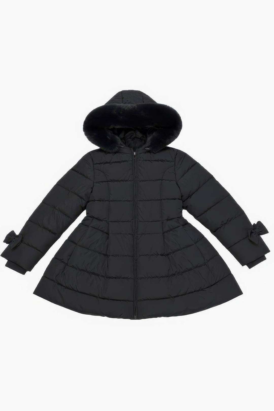 "Clara" Black Bow Puffer School Coat