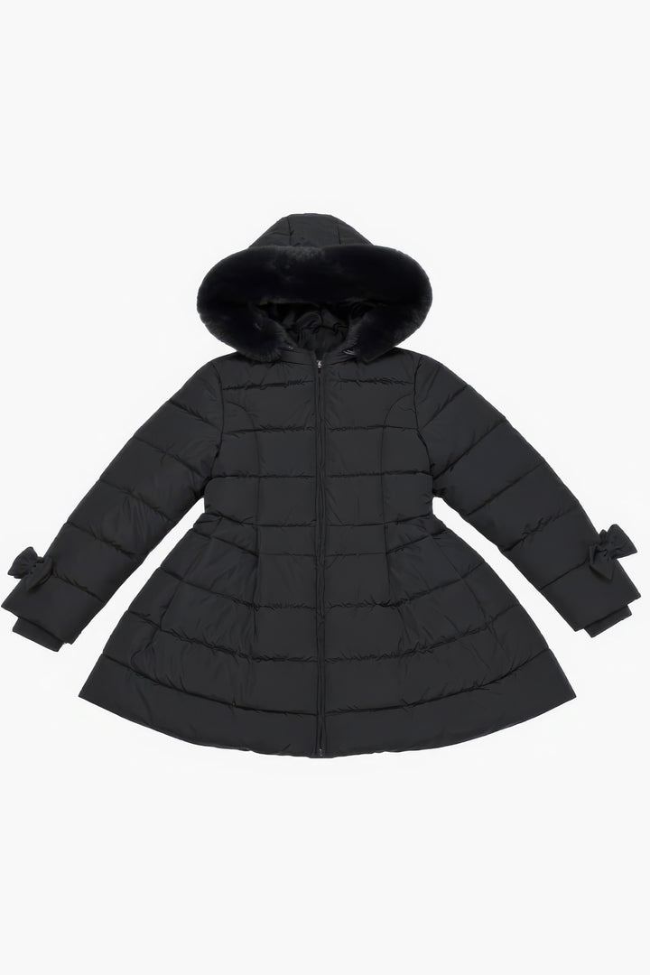 "Clara" Black Bow Puffer School Coat
