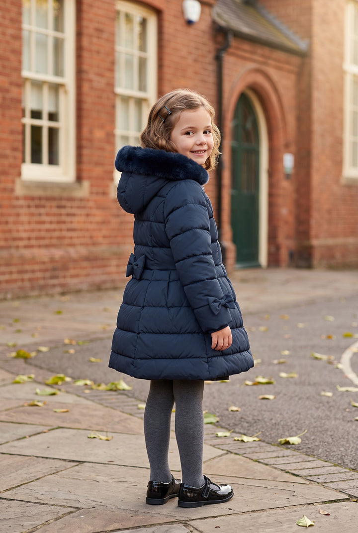 "Clara" Navy Bow Puffer School Coat