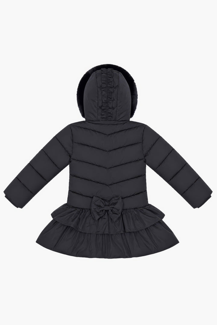 "Florence" Black Ruffle Puffer School Coat