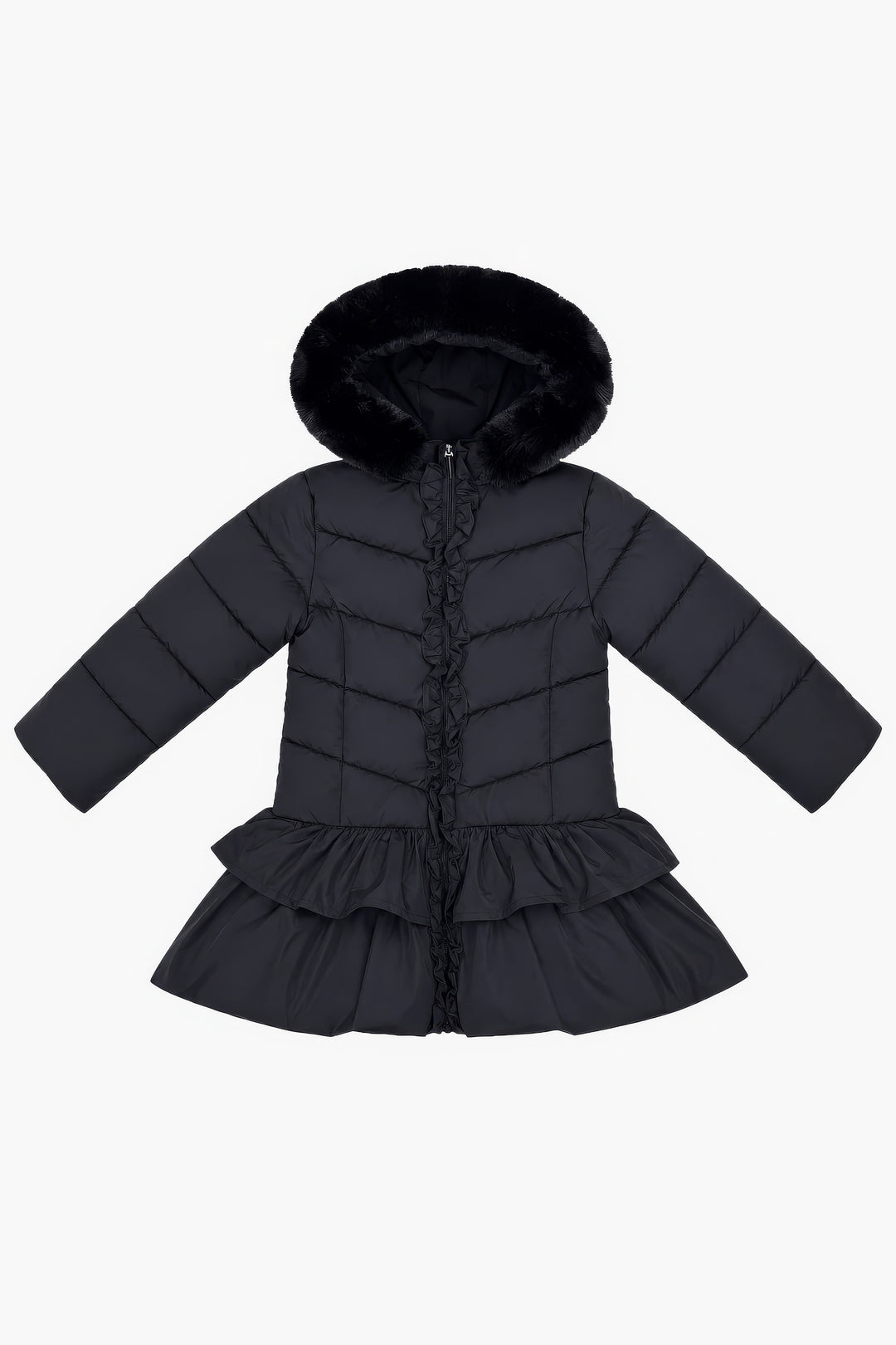 "Florence" Black Ruffle Puffer School Coat