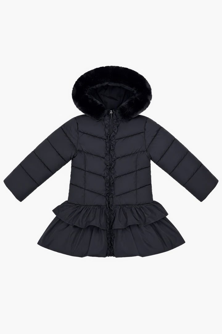"Florence" Black Ruffle Puffer School Coat
