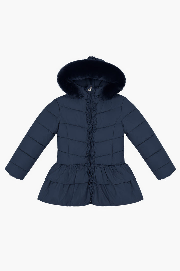 "Florence" Navy Ruffle Puffer School Coat