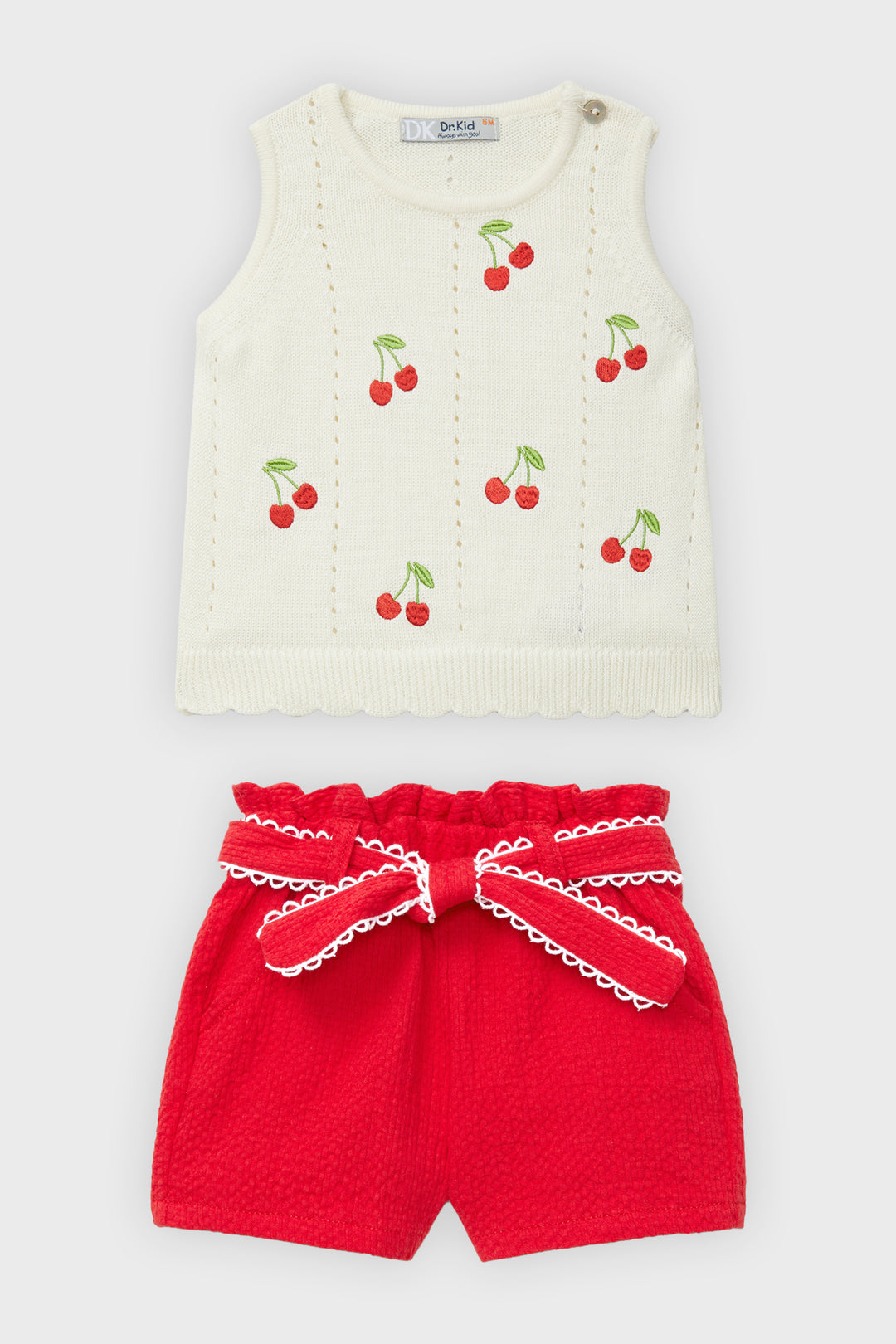 Cream & Red Knit Cherry Top & Shorts