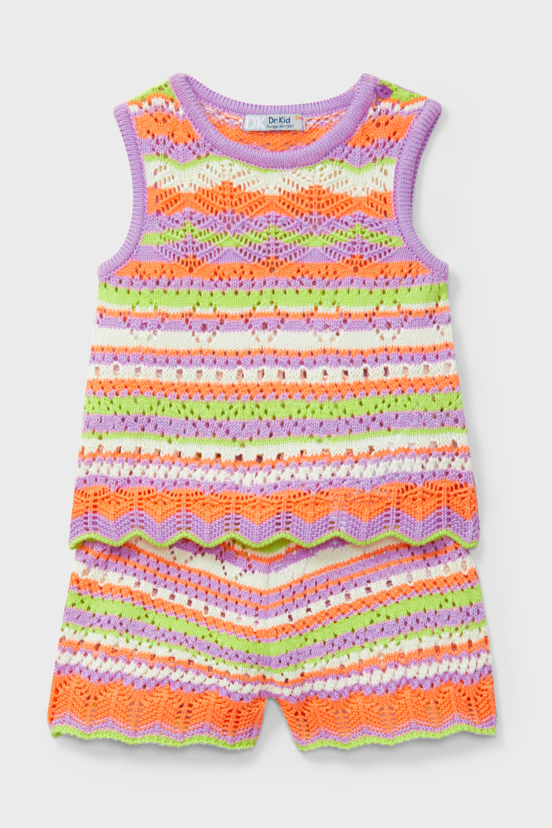 Purple, Lime & Orange Striped Knit Top & Shorts