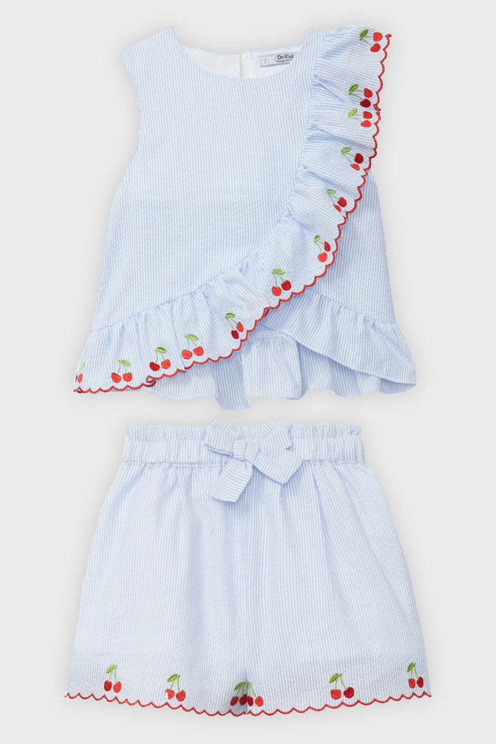 Blue Striped Cherry Top & Shorts