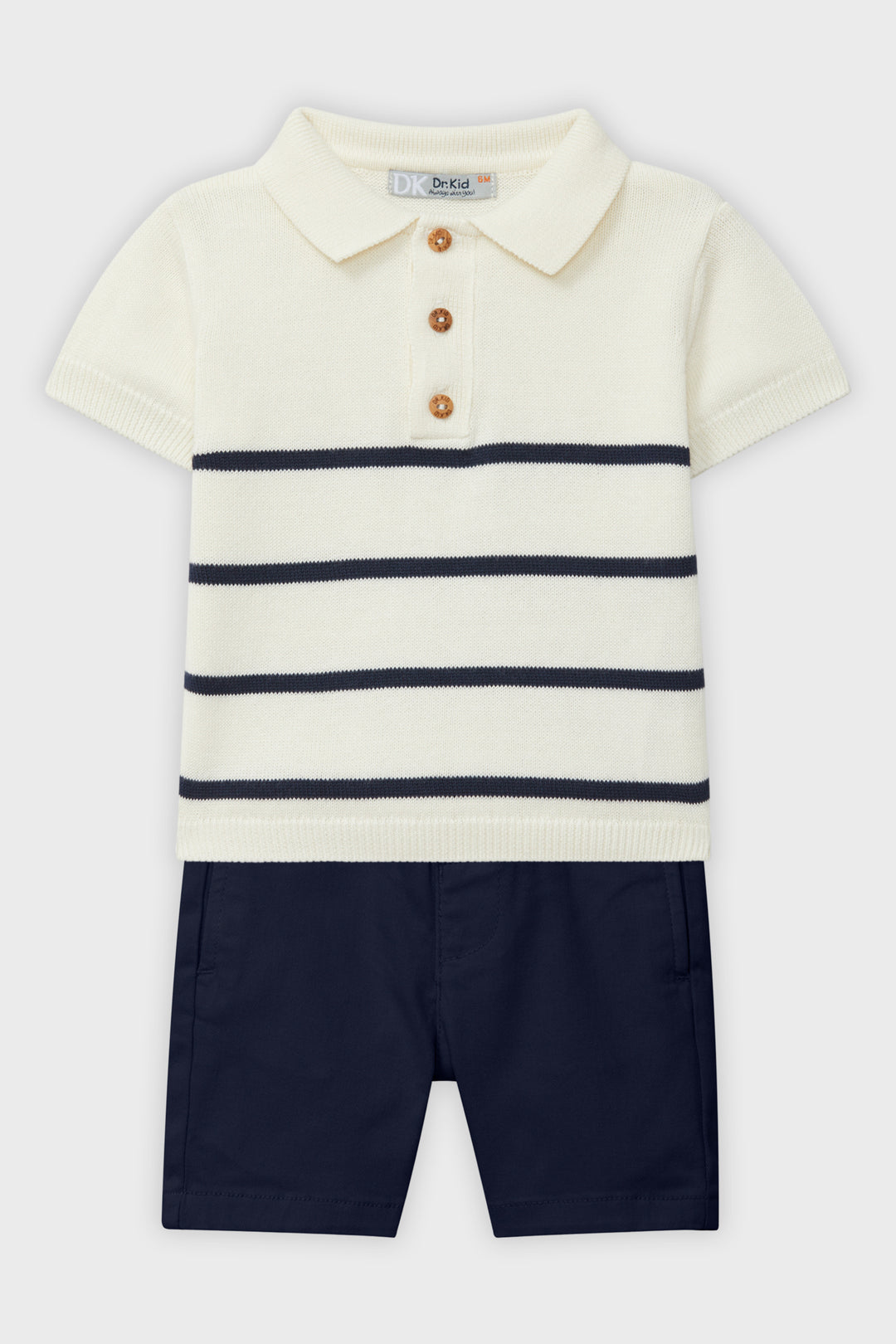 Navy Striped Knit Polo Shirt & Shorts