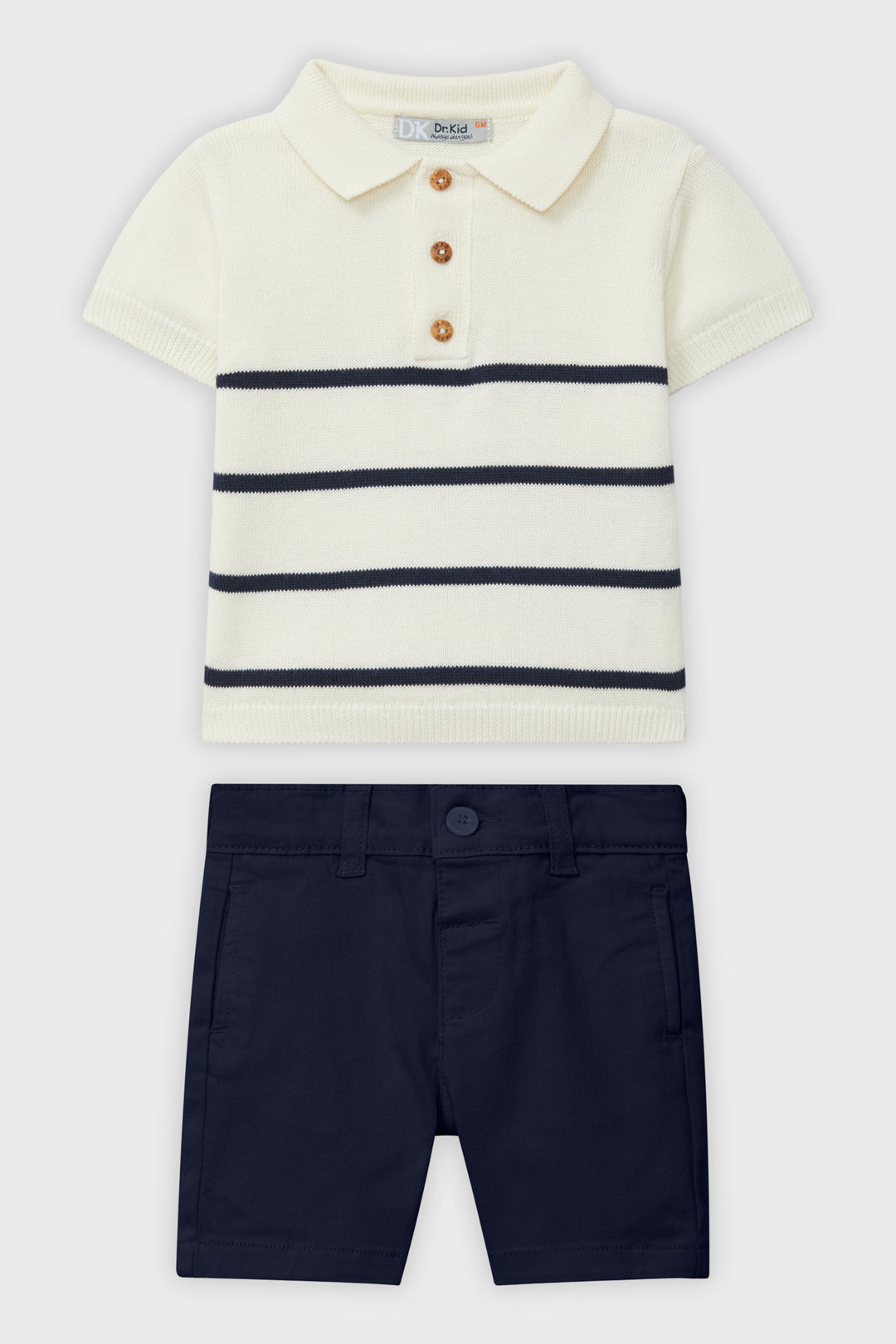 Navy Striped Knit Polo Shirt & Shorts