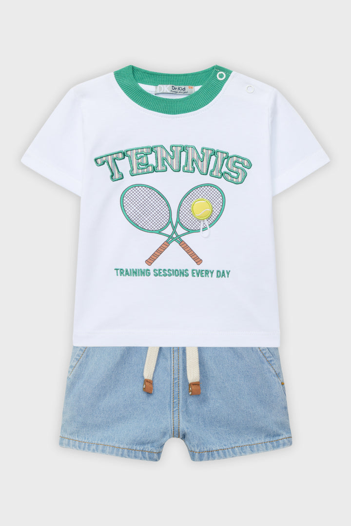 Green Tennis T-Shirt & Denim Shorts