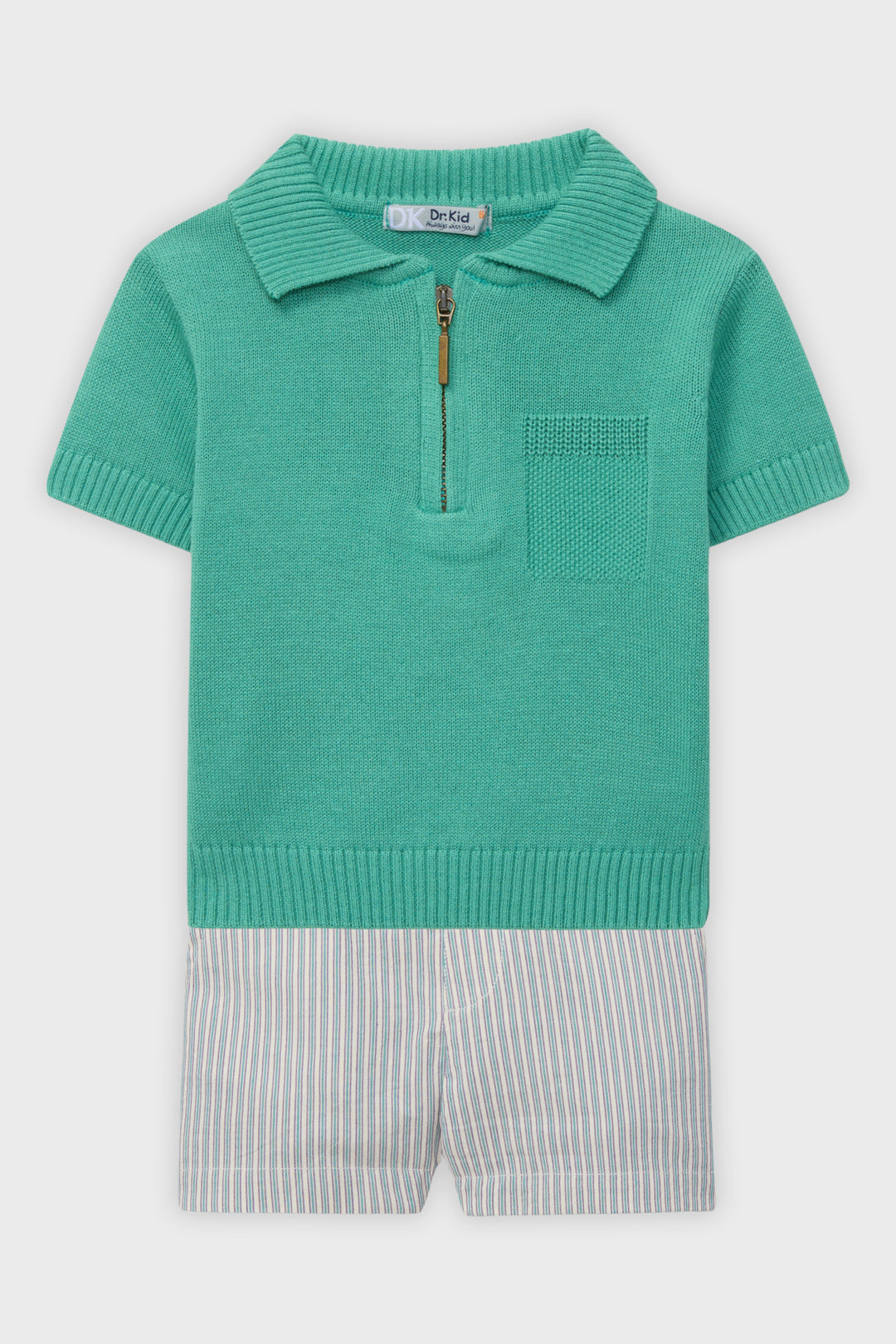 Green Knit Polo Top & Shorts