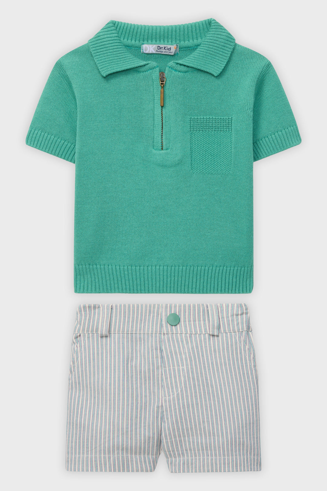 Green Knit Polo Top & Shorts