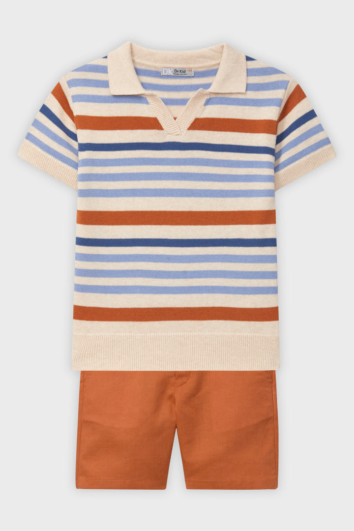 Rust & Blue Striped Knit Top & Shorts