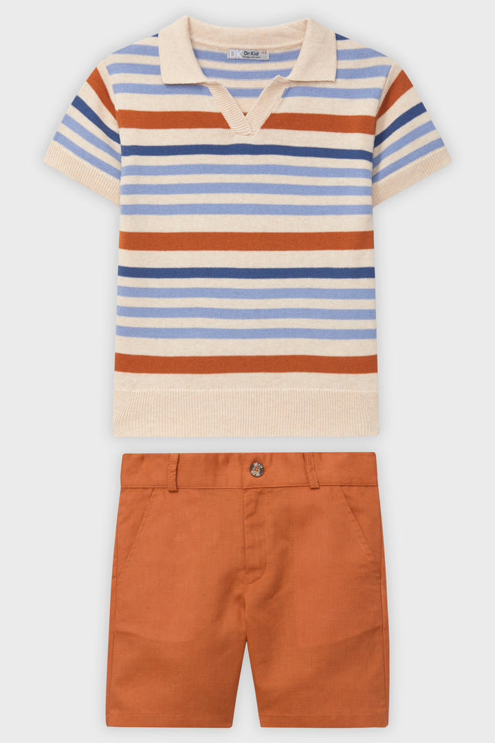 Rust & Blue Striped Knit Top & Shorts