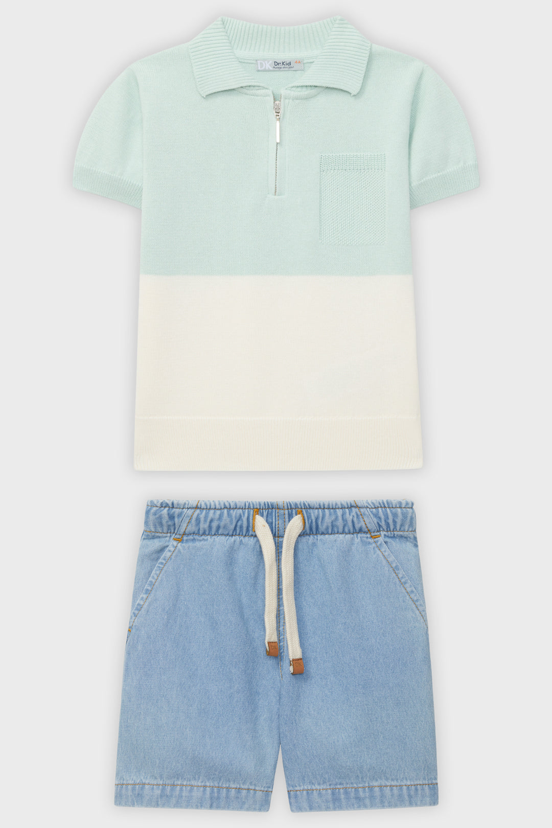 Mint Colour Block Polo Shirt & Denim Shorts