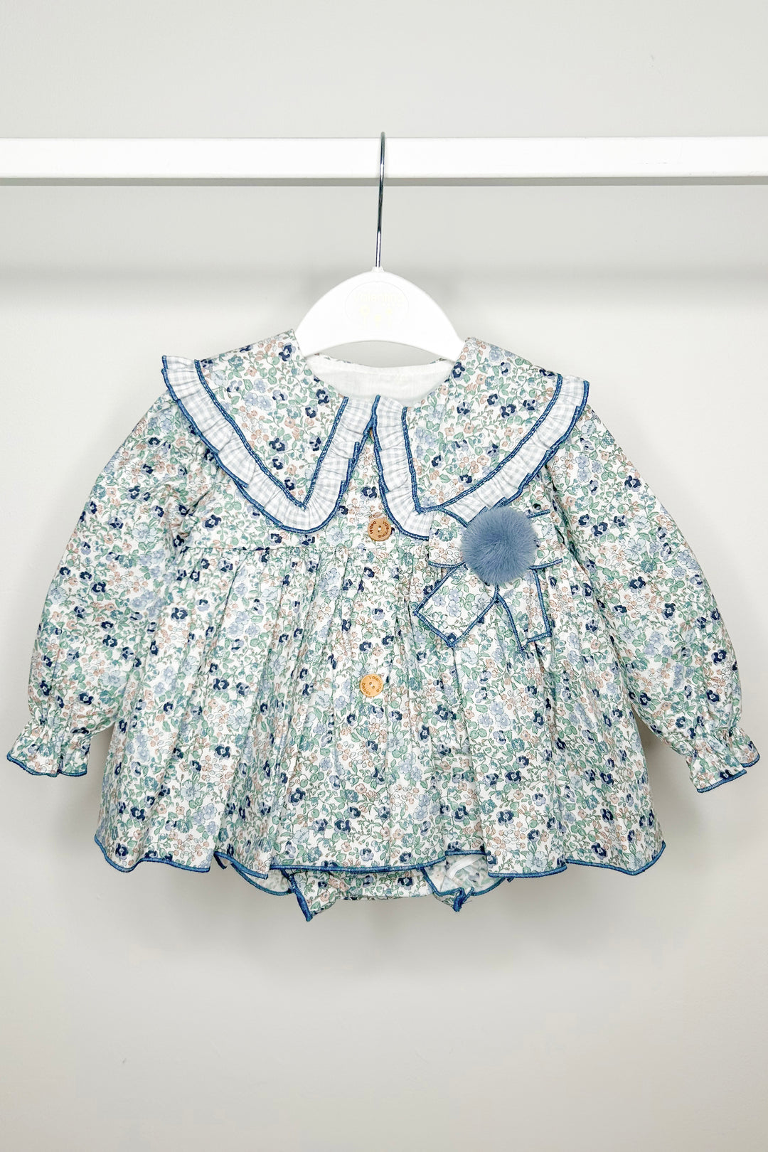 "Philippa" Dusky Blue Vintage Floral Dress & Bloomers