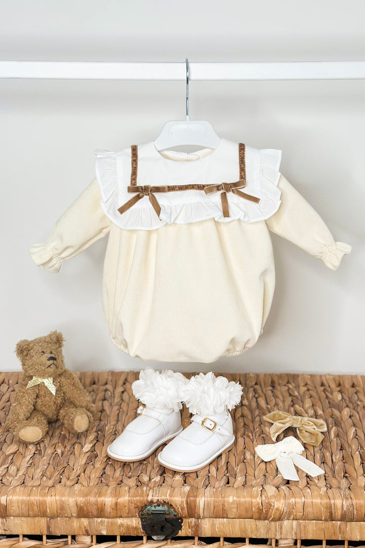 "Olivia" Cream Cord Romper